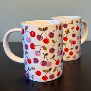 NWT Set of 2 Room Essentials RED & PURPLE CHERRIES Stoneware Mugs ~ Cherry